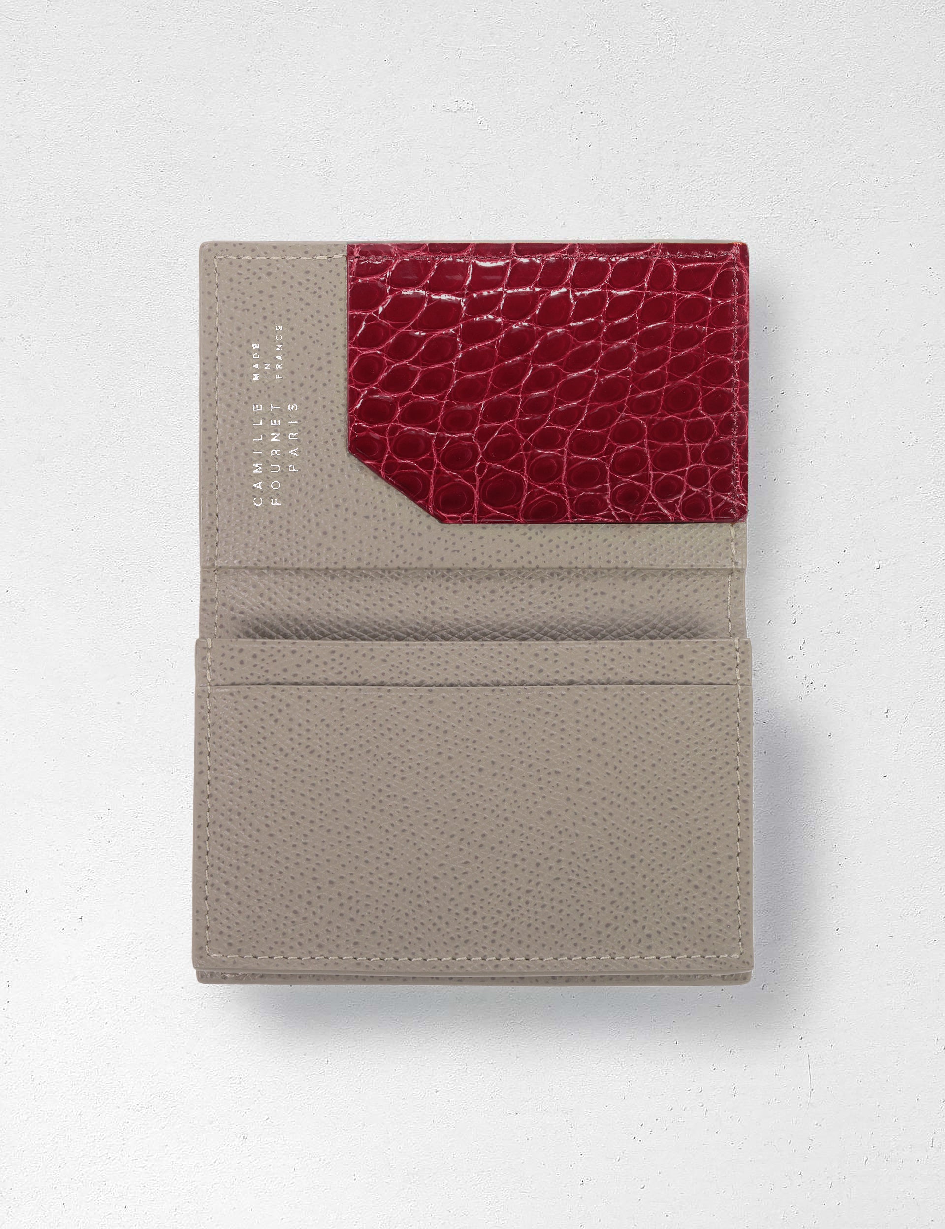 21.14 VERSO ビジネスカードケース トープグレー×レッド